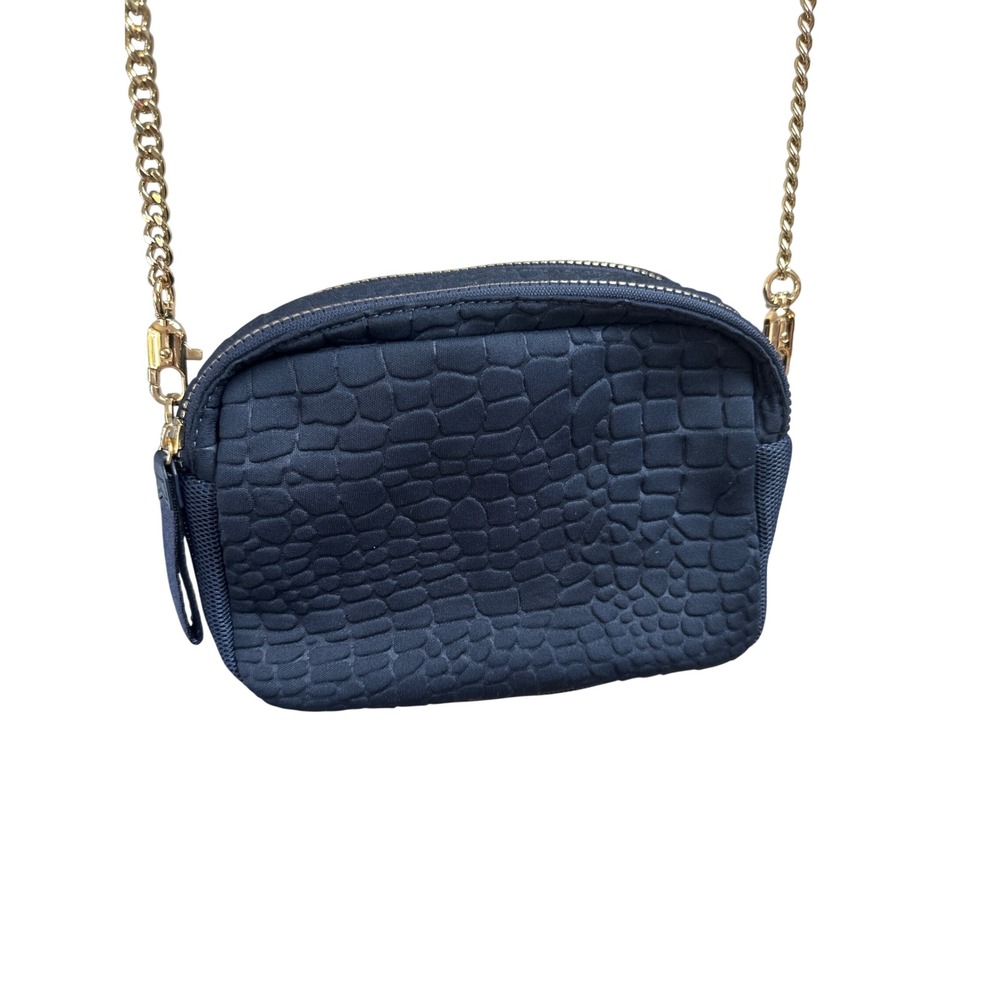 Stella & Dot Navy Embossed Croc Crossbody Camera Bag Gold Chain Strap
